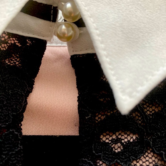 Adorable Karl Lagerfeld Paris Black & Pink Lace Short Sleeve Shirt - Picture 7 of 9